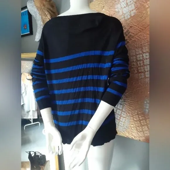 Zara Black and Blue Striped Women's Sweater - Picture 5 of 11